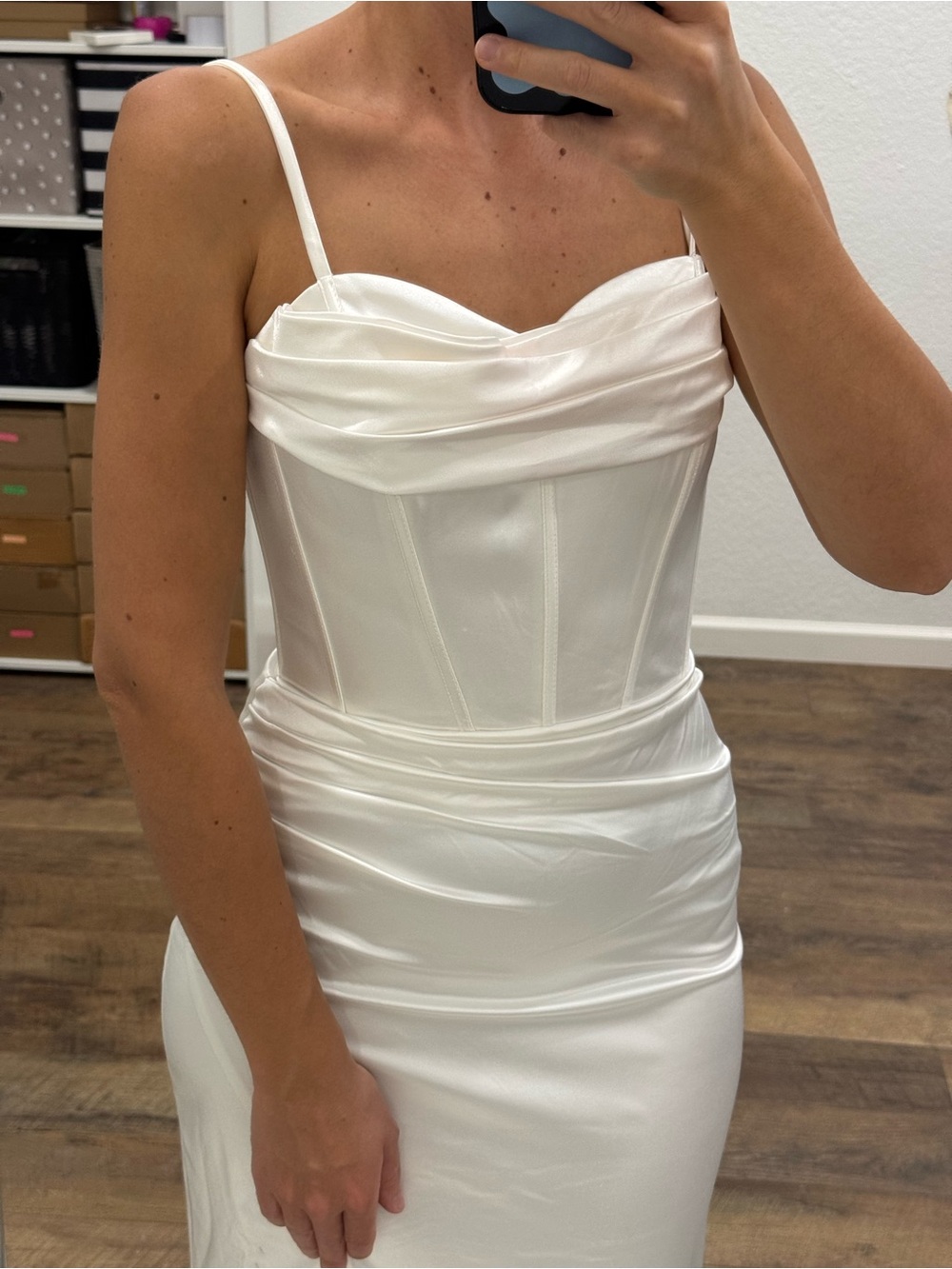 Draped Corset Maxi Dress in White Like New